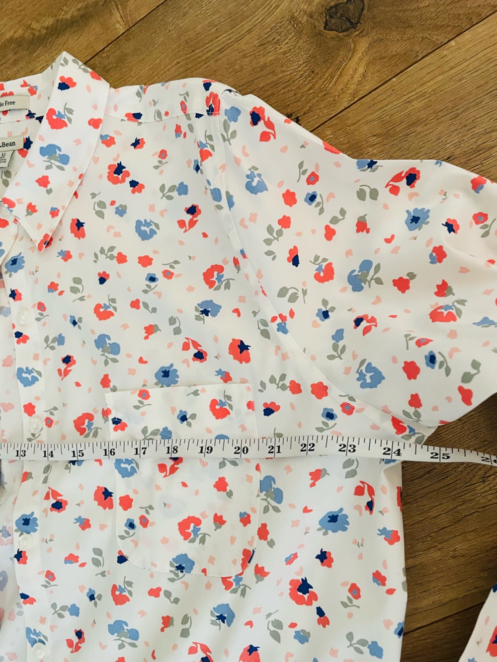 L.L. Bean Wrinkle Free White Button-Down Shirt with Pink & Blue Floral Print - Picture 12 of 15